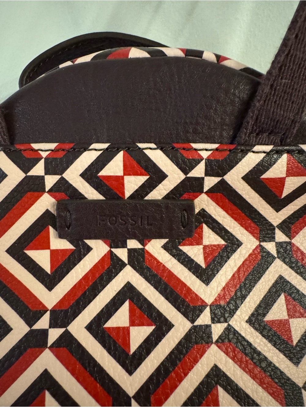 Fossil Geometric Pattern Mini Backpack - Maroon/Brown - Picture 3 of 3